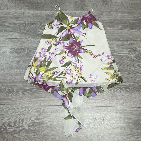 Jennifer Lopez Lavender Floral Flowy Chiffon Sleeveless Blouse Cascading Back S - Picture 5 of 10